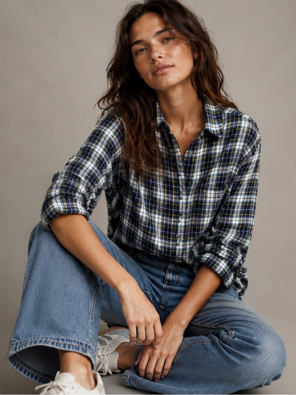 J.Crew Classic Plaid Cotton Button Down Shirt Blue Green Top Sz 6